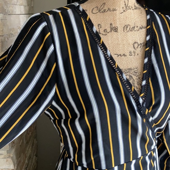 Jane Plus One black and gold pinstripe long cut out sleeve maxi wrap dress - Picture 8 of 16